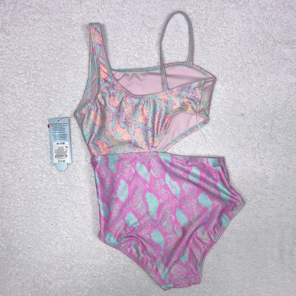 NWT cat & jack snake print side split one piece bathing suit swim suit 7/8 - Picture 5 of 5